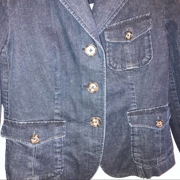 TALBOTS Button Up Dark Wash Fitted Denim Jean Jacket Size 6 - Picture 5 of 6